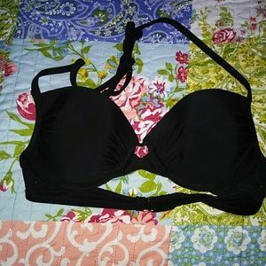 Black Padded Push up Bathing suit Halter Strap Top